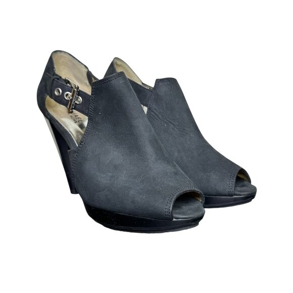 NWOB Michael Kors "Greenwich" Black Leather Peep-Toe Heels, 4.5" Heel, Size 9 - Picture 1 of 11